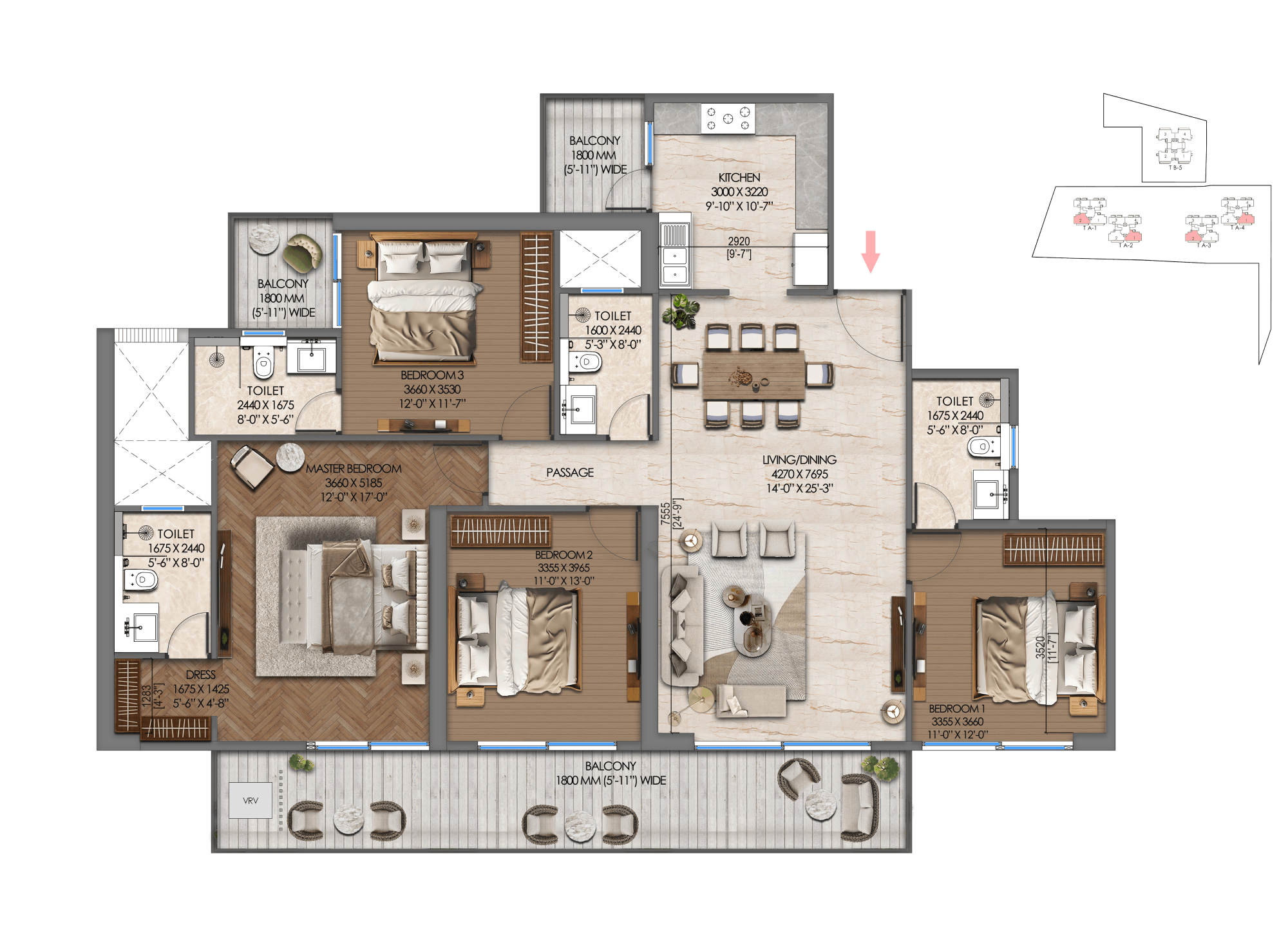 4.5 BHK Signature floor plan, 2720 sq.ft., Tonino Lamborghini Residences