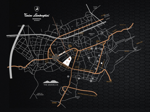 Location map showing Tonino Lamborghini Residences, Sector 71 SPR Gurugram